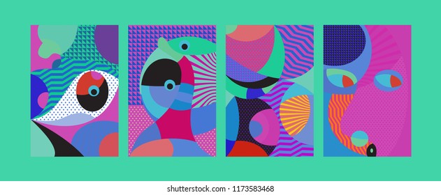 Vector Abstract Colorful Geometric and Curvy pattern background illustration. Set of Abstract Tribal Ethnic background for Cover, Poster, and print in Eps 10.