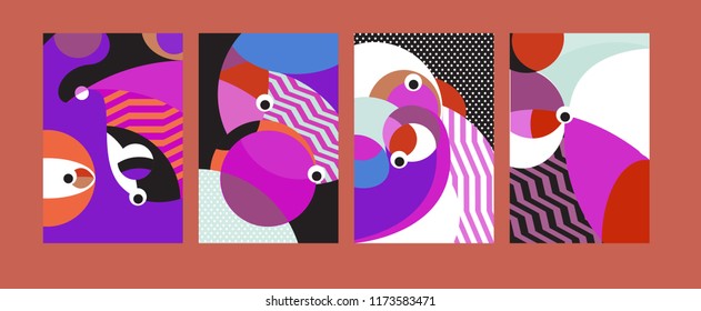 Vector Abstract Colorful Geometric and Curvy pattern background illustration. Set of Abstract Tribal Ethnic background for Cover, Poster, and print in Eps 10.