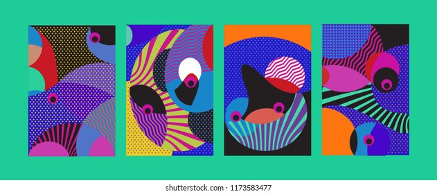 Vector Abstract Colorful Geometric and Curvy pattern background illustration. Set of Abstract Tribal Ethnic background for Cover, Poster, and print in Eps 10.