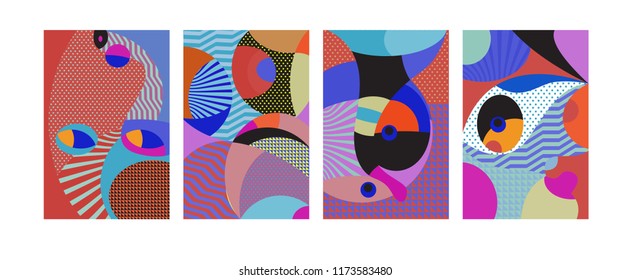 Vector Abstract Colorful Geometric and Curvy pattern background illustration. Set of Abstract Tribal Ethnic background for Cover, Poster, and print in Eps 10.
