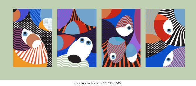 Vector Abstract Colorful Geometric and Curvy pattern background illustration. Set of Abstract Tribal Ethnic background for Cover, Poster, and print in Eps 10.