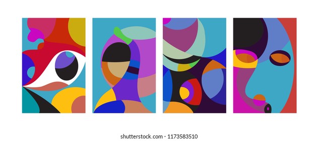 Vector Abstract Colorful Geometric and Curvy pattern background illustration. Set of Abstract Tribal Ethnic background for Cover, Poster, and print in Eps 10.