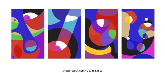 Vector Abstract Colorful Geometric and Curvy pattern background illustration. Set of Abstract Tribal Ethnic background for Cover, Poster, and print in Eps 10.
