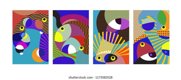 Vector Abstract Colorful Geometric and Curvy pattern background illustration. Set of Abstract Tribal Ethnic background for Cover, Poster, and print in Eps 10.