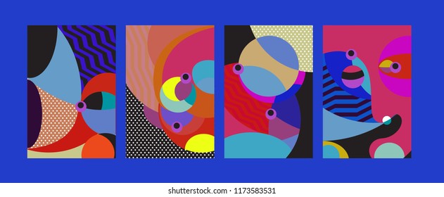 Vector Abstract Colorful Geometric and Curvy pattern background illustration. Set of Abstract Tribal Ethnic background for Cover, Poster, and print in Eps 10.