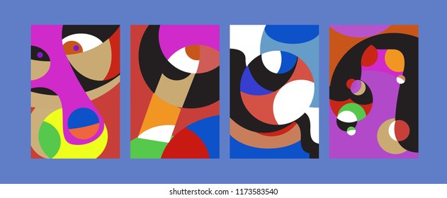 Vector Abstract Colorful Geometric and Curvy pattern background illustration. Set of Abstract Tribal Ethnic background for Cover, Poster, and print in Eps 10.