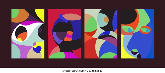 Vector Abstract Colorful Geometric and Curvy pattern background illustration. Set of Abstract Tribal Ethnic background for Cover, Poster, and print in Eps 10.