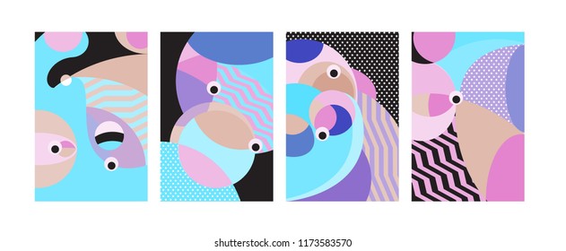 Vector Abstract Colorful Geometric and Curvy pattern background illustration. Set of Abstract Tribal Ethnic background for Cover, Poster, and print in Eps 10.