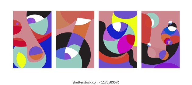 Vector Abstract Colorful Geometric and Curvy pattern background illustration. Set of Abstract Tribal Ethnic background for Cover, Poster, and print in Eps 10.
