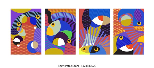 Vector Abstract Colorful Geometric and Curvy pattern background illustration. Set of Abstract Tribal Ethnic background for Cover, Poster, and print in Eps 10.