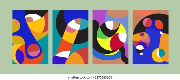Vector Abstract Colorful Geometric and Curvy pattern background illustration. Set of Abstract Tribal Ethnic background for Cover, Poster, and print in Eps 10.