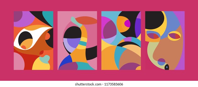 Vector Abstract Colorful Geometric and Curvy pattern background illustration. Set of Abstract Tribal Ethnic background for Cover, Poster, and print in Eps 10.