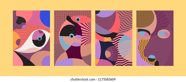 Vector Abstract Colorful Geometric and Curvy pattern background illustration. Set of Abstract Tribal Ethnic background for Cover, Poster, and print in Eps 10.