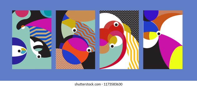 Vector Abstract Colorful Geometric and Curvy pattern background illustration. Set of Abstract Tribal Ethnic background for Cover, Poster, and print in Eps 10.