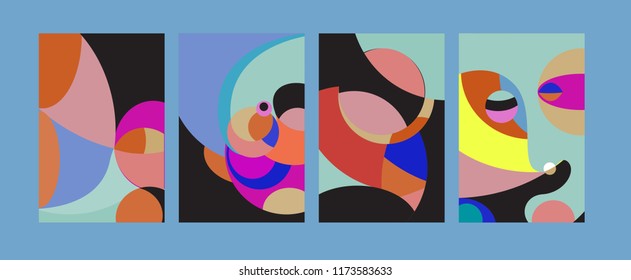 Vector Abstract Colorful Geometric and Curvy pattern background illustration. Set of Abstract Tribal Ethnic background for Cover, Poster, and print in Eps 10.