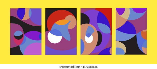 Vector Abstract Colorful Geometric and Curvy pattern background illustration. Set of Abstract Tribal Ethnic background for Cover, Poster, and print in Eps 10.