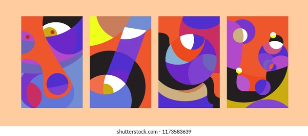 Vector Abstract Colorful Geometric and Curvy pattern background illustration. Set of Abstract Tribal Ethnic background for Cover, Poster, and print in Eps 10.