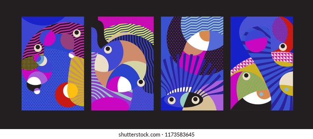 Vector Abstract Colorful Geometric and Curvy pattern background illustration. Set of Abstract Tribal Ethnic background for Cover, Poster, and print in Eps 10.