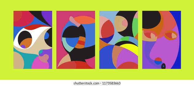 Vector Abstract Colorful Geometric and Curvy pattern background illustration. Set of Abstract Tribal Ethnic background for Cover, Poster, and print in Eps 10.