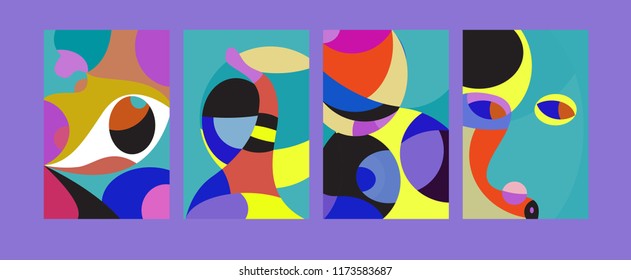 Vector Abstract Colorful Geometric and Curvy pattern background illustration. Set of Abstract Tribal Ethnic background for Cover, Poster, and print in Eps 10.