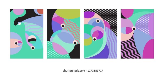 Vector Abstract Colorful Geometric and Curvy pattern background illustration. Set of Abstract Tribal Ethnic background for Cover, Poster, and print in Eps 10.
