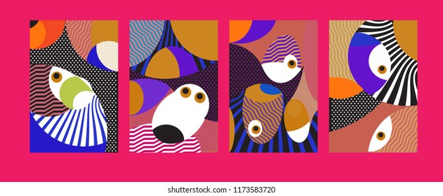 Vector Abstract Colorful Geometric and Curvy pattern background illustration. Set of Abstract Tribal Ethnic background for Cover, Poster, and print in Eps 10.