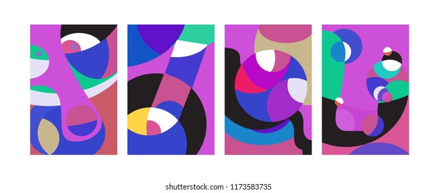Vector Abstract Colorful Geometric and Curvy pattern background illustration. Set of Abstract Tribal Ethnic background for Cover, Poster, and print in Eps 10.