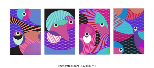 Vector Abstract Colorful Geometric and Curvy pattern background illustration. Set of Abstract Tribal Ethnic background for Cover, Poster, and print in Eps 10.