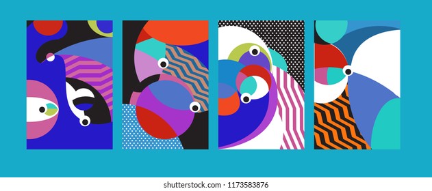 Vector Abstract Colorful Geometric and Curvy pattern background illustration. Set of Abstract Tribal Ethnic background for Cover, Poster, and print in Eps 10.