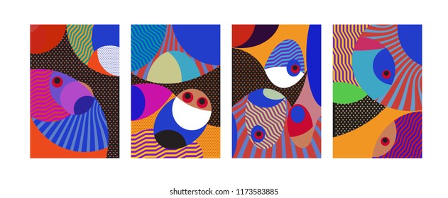 Vector Abstract Colorful Geometric and Curvy pattern background illustration. Set of Abstract Tribal Ethnic background for Cover, Poster, and print in Eps 10.