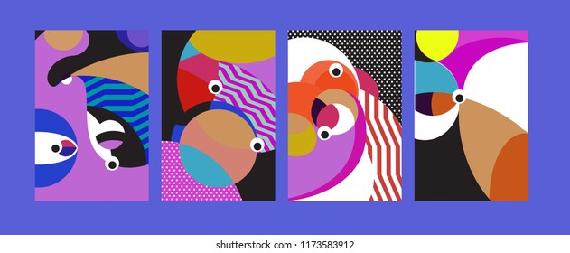 Vector Abstract Colorful Geometric and Curvy pattern background illustration. Set of Abstract Tribal Ethnic background for Cover, Poster, and print in Eps 10.
