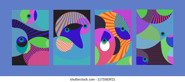 Vector Abstract Colorful Geometric and Curvy pattern background illustration. Set of Abstract Tribal Ethnic background for Cover, Poster, and print in Eps 10.