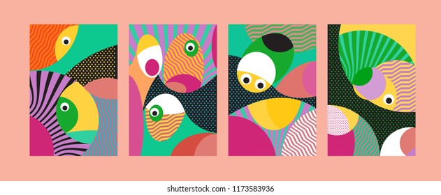 Vector Abstract Colorful Geometric and Curvy pattern background illustration. Set of Abstract Tribal Ethnic background for Cover, Poster, and print in Eps 10.