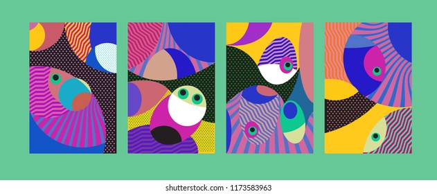 Vector Abstract Colorful Geometric and Curvy pattern background illustration. Set of Abstract Tribal Ethnic background for Cover, Poster, and print in Eps 10.