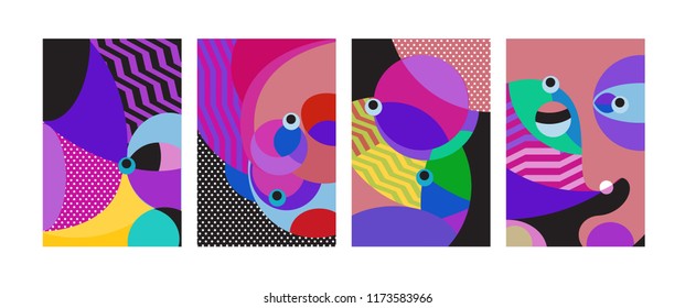 Vector Abstract Colorful Geometric and Curvy pattern background illustration. Set of Abstract Tribal Ethnic background for Cover, Poster, and print in Eps 10.