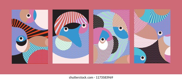 Vector Abstract Colorful Geometric and Curvy pattern background illustration. Set of Abstract Tribal Ethnic background for Cover, Poster, and print in Eps 10.