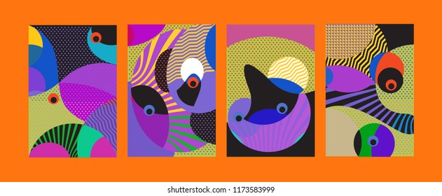 Vector Abstract Colorful Geometric and Curvy pattern background illustration. Set of Abstract Tribal Ethnic background for Cover, Poster, and print in Eps 10.