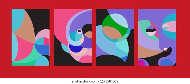 Vector Abstract Colorful Geometric and Curvy pattern background illustration. Set of Abstract Tribal Ethnic background for Cover, Poster, and print in Eps 10.