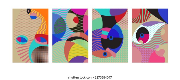 Vector Abstract Colorful Geometric and Curvy pattern background illustration. Set of Abstract Tribal Ethnic background for Cover, Poster, and print in Eps 10.