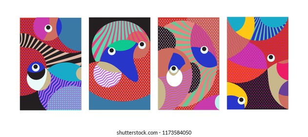 Vector Abstract Colorful Geometric and Curvy pattern background illustration. Set of Abstract Tribal Ethnic background for Cover, Poster, and print in Eps 10.