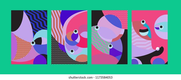 Vector Abstract Colorful Geometric and Curvy pattern background illustration. Set of Abstract Tribal Ethnic background for Cover, Poster, and print in Eps 10.