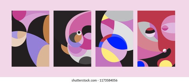 Vector Abstract Colorful Geometric and Curvy pattern background illustration. Set of Abstract Tribal Ethnic background for Cover, Poster, and print in Eps 10.