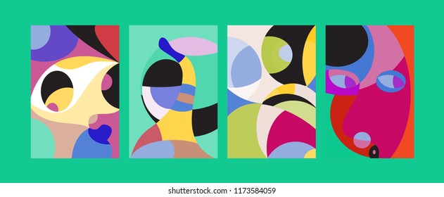 Vector Abstract Colorful Geometric and Curvy pattern background illustration. Set of Abstract Tribal Ethnic background for Cover, Poster, and print in Eps 10.