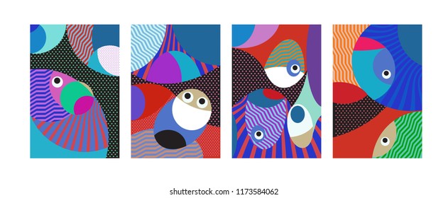 Vector Abstract Colorful Geometric and Curvy pattern background illustration. Set of Abstract Tribal Ethnic background for Cover, Poster, and print in Eps 10.