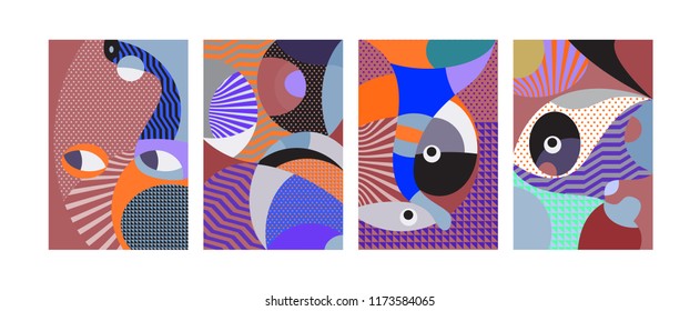 Vector Abstract Colorful Geometric and Curvy pattern background illustration. Set of Abstract Tribal Ethnic background for Cover, Poster, and print in Eps 10.