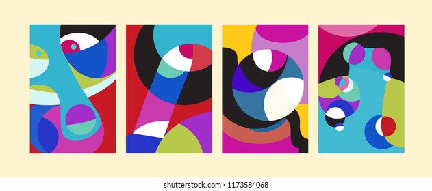 Vector Abstract Colorful Geometric and Curvy pattern background illustration. Set of Abstract Tribal Ethnic background for Cover, Poster, and print in Eps 10.