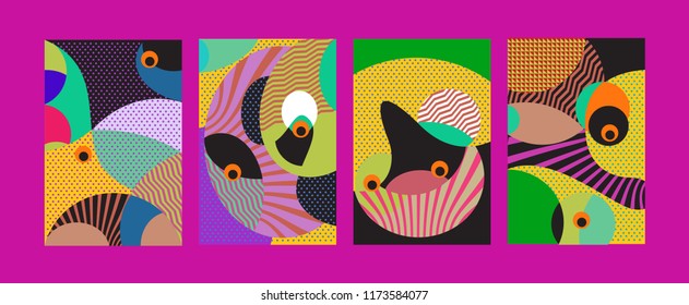 Vector Abstract Colorful Geometric and Curvy pattern background illustration. Set of Abstract Tribal Ethnic background for Cover, Poster, and print in Eps 10.