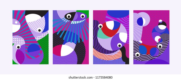 Vector Abstract Colorful Geometric and Curvy pattern background illustration. Set of Abstract Tribal Ethnic background for Cover, Poster, and print in Eps 10.