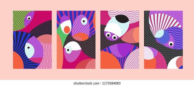 Vector Abstract Colorful Geometric and Curvy pattern background illustration. Set of Abstract Tribal Ethnic background for Cover, Poster, and print in Eps 10.