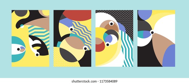 Vector Abstract Colorful Geometric and Curvy pattern background illustration. Set of Abstract Tribal Ethnic background for Cover, Poster, and print in Eps 10.